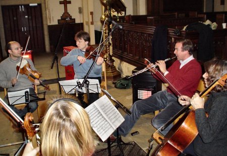 photo by Jeremy Polmear of the Bliss Quintet recording, January 2004